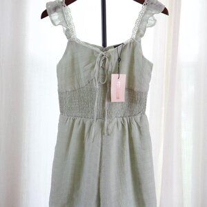 Missguided Sage Green Lace Strap Smocked Romper
